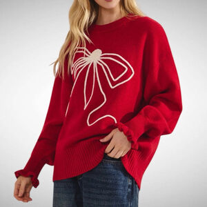 Sage + Fig The Big Bow Holiday Sweater in Cherry Red Size M
